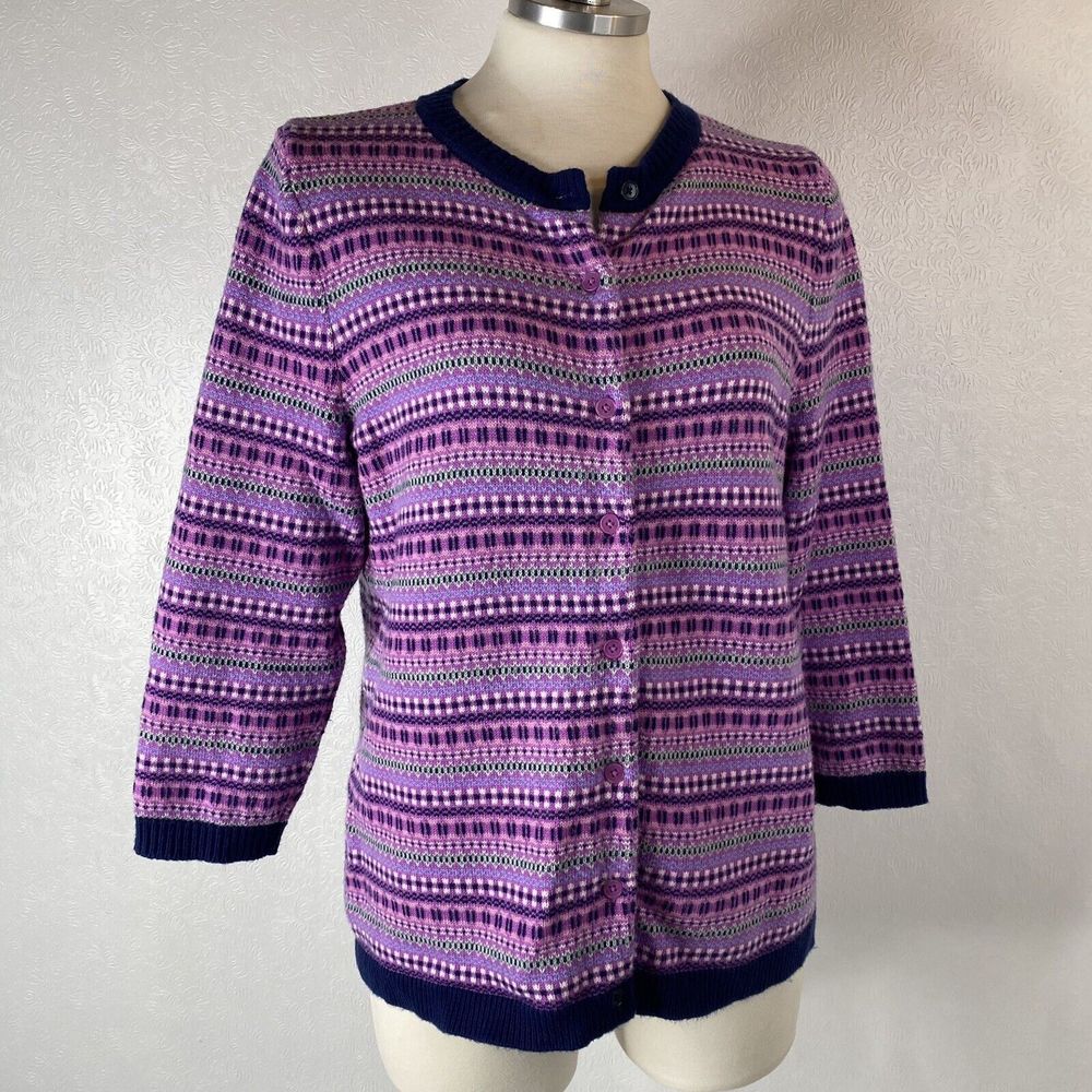 Talbots Petites MP Striped Button Front Sweater